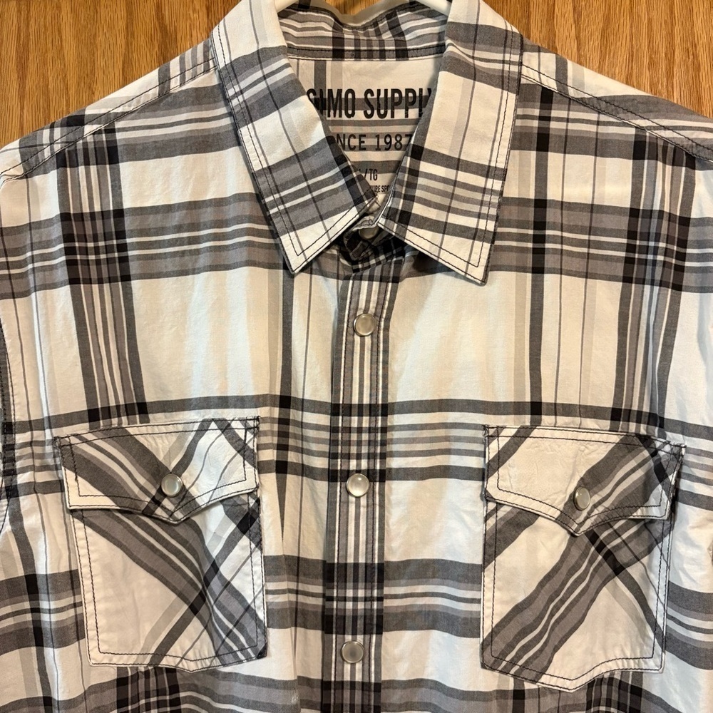 Mossimo Supply Co Long-Sleeve Plaid Shirt Roll Tabs White Pearl Snaps Men’s XL - Picture 5 of 7